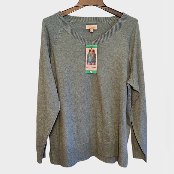 NWT Lucky Brand Womens Teal Green V-Neck Sweater Size XL - Picture 2 of 4